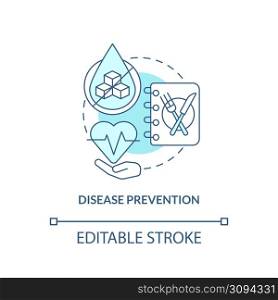 Disease prevention turquoise concept icon. Heart health. Healthy diet advantages abstract idea thin line illustration. Isolated outline drawing. Editable stroke. Arial, Myriad Pro-Bold fonts used. Disease prevention turquoise concept icon