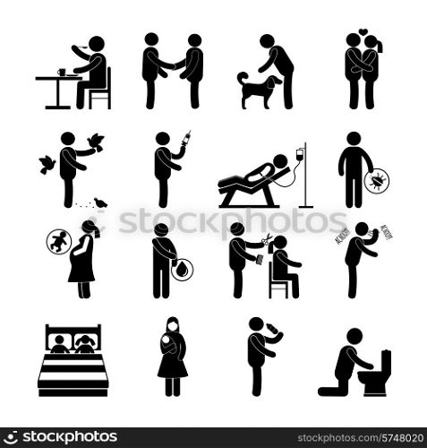 Diseases and infection transmission way set with pictogram people isolated vector illustration