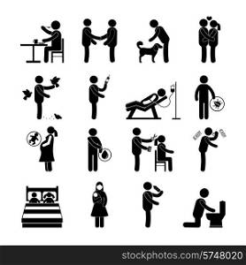 Diseases and infection transmission way set with pictogram people isolated vector illustration