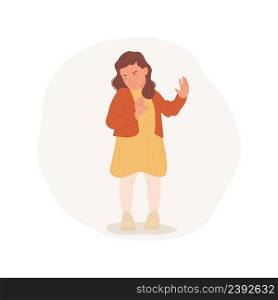 Disgust isolated cartoon vector illustration Little girl making grimace, kids disgust face expression, people psychology, socio-emotional development, negative feelings vector cartoon.. Disgust isolated cartoon vector illustration