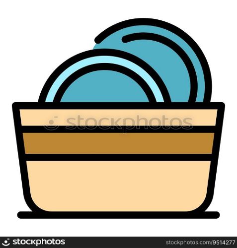 Dish bucket icon outline vector. Liquid bottle. Clean wash color flat. Dish bucket icon vector flat
