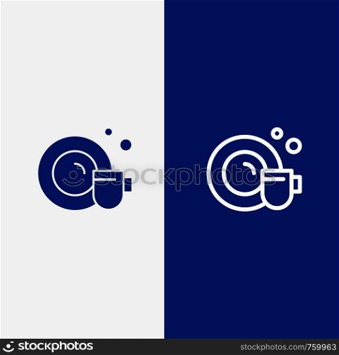 Dish, Cup, Cleaning Line and Glyph Solid icon Blue banner Line and Glyph Solid icon Blue banner