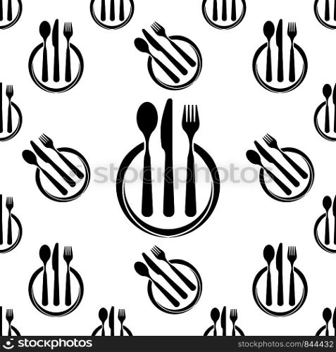 Dish Fork Knife Spoon Icon Seamless Pattern Vector Art Illustration