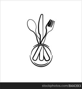 Dish Fork Knife Spoon Icon Vector Art Illustration