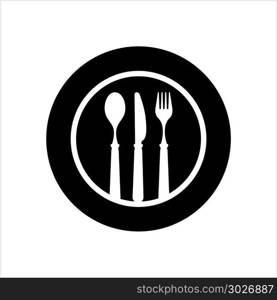 Dish Fork Knife Spoon Icon Vector Art Illustration. Dish Fork Knife Spoon Icon