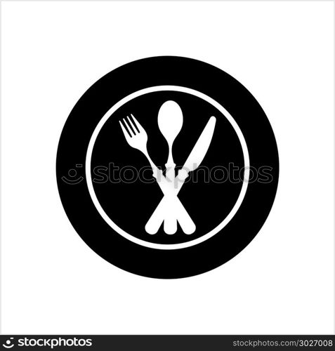 Dish Fork Knife Spoon Icon Vector Art Illustration. Dish Fork Knife Spoon Icon