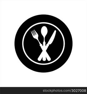 Dish Fork Knife Spoon Icon Vector Art Illustration. Dish Fork Knife Spoon Icon