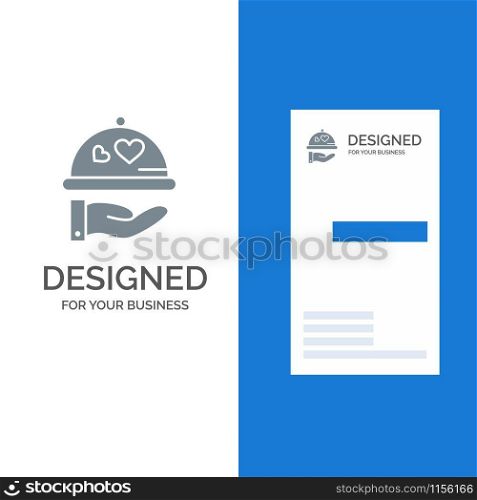 Dish, Love, Wedding, Heart Grey Logo Design and Business Card Template