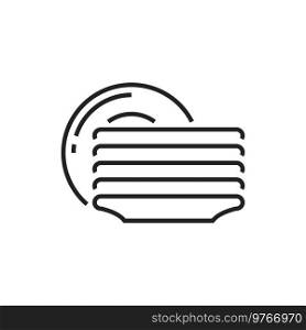 Dish plates vector thin line icon. Kitchen dishware and kitchenware. Plates pile, dishware line icon, kitchen dishes,