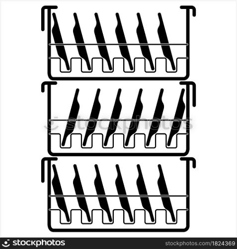Dish Rack Icon, Draining Board Icon Vector Art Illustration