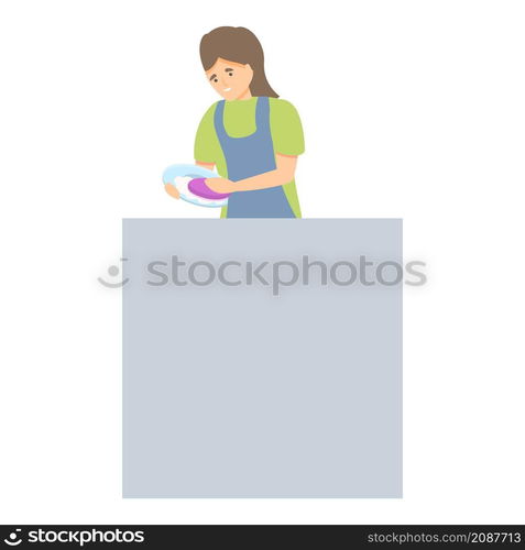 Dish wash icon cartoon vector. Clean housework. Woman housewife. Dish wash icon cartoon vector. Clean housework