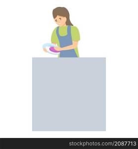 Dish wash icon cartoon vector. Clean housework. Woman housewife. Dish wash icon cartoon vector. Clean housework