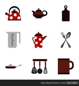Dishes icons set. Flat illustration of 9 dishes vector icons for web. Dishes icons set, flat style