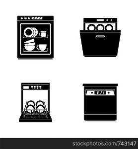 Dishwasher machine kitchen icons set. Simple illustration of 4 dishwasher machine kitchen vector icons for web. Dishwasher machine kitchen icons set simple style