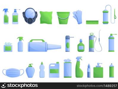 Disinfection icons set. Cartoon set of disinfection vector icons for web design. Disinfection icons set, cartoon style