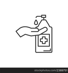 Disinfection of hands icon.  Palm and antibacterial agent vector illustration.