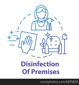 Disinfection of premises concept icon. Sterile surface. Sanitation at home. Cleaning service. Hand wiping furniture. Housework idea thin line illustration. Vector isolated outline RGB color drawing