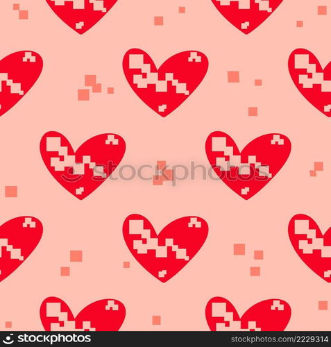 Disintegrating hearts seamless pattern. Geometric background with hearts. Vector template for fabric, packaging and design