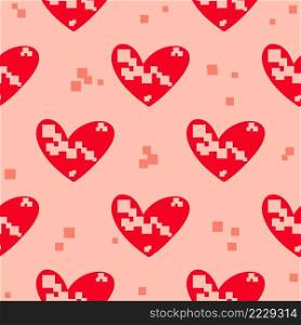 Disintegrating hearts seamless pattern. Geometric background with hearts. Vector template for fabric, packaging and design