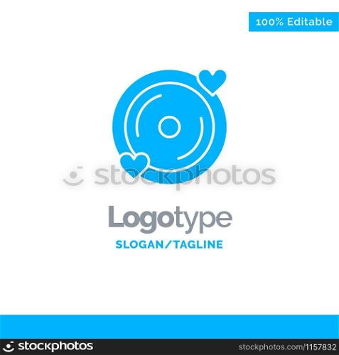 Disk, Love, Heart, Wedding Blue Solid Logo Template. Place for Tagline