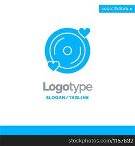 Disk, Love, Heart, Wedding Blue Solid Logo Template. Place for Tagline