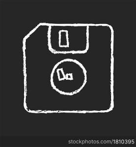Diskette chalk white icon on dark background. Removable magnetic storage. Floppy disk. Square plastic envelope. Store information electronically. Isolated vector chalkboard illustration on black. Diskette chalk white icon on dark background