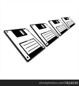 Diskette Icon, Floppy Disk Icon, Flexible Magnetic Disk Storage Vector Art Illustration