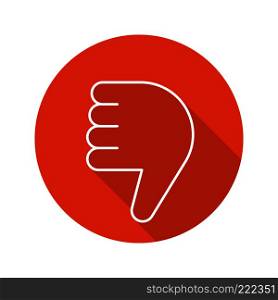 Dislike button. Flat linear long shadow icon. Thumbs down hand gesture. Vector symbol. Dislike button