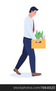 Dismissed employee semi flat color vector character. Walking figure. Full body person on white. Unemployment problem isolated modern cartoon style illustration for graphic design and animation. Dismissed employee semi flat color vector character