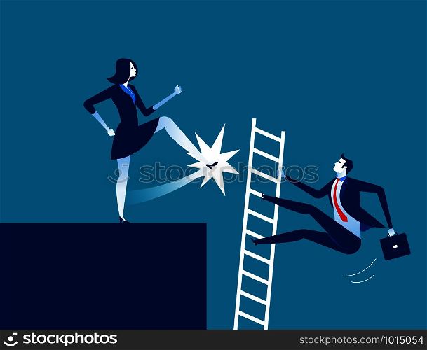 Dismission. Businesswoman kick away. Concept business vector illustration.