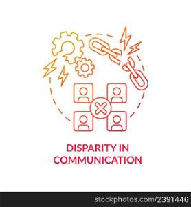 Disparity in communication red gradient concept icon. Disadvantage of online collaboration abstract idea thin line illustration. Isolated outline drawing. Myriad Pro-Bold font used. Disparity in communication red gradient concept icon