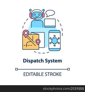 Dispatch system concept icon. Route for transport. Starting delivery business abstract idea thin line illustration. Isolated outline drawing. Editable stroke. Roboto-Medium, Myriad Pro-Bold fonts used. Dispatch system concept icon