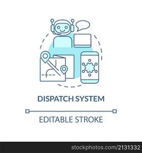 Dispatch system turquoise concept icon. Route for ride. Delivery business abstract idea thin line illustration. Isolated outline drawing. Editable stroke. Roboto-Medium, Myriad Pro-Bold fonts used. Dispatch system turquoise concept icon