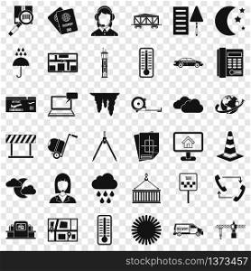 Dispatcher icons set. Simple style of 36 dispatcher vector icons for web for any design. Dispatcher icons set, simple style
