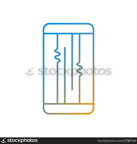 Display or lcd issues gradient linear vector icon. Cracked screen problem. Touchscreen is flickering or glitching. Thin line color symbols. Modern style pictogram. Vector isolated outline drawing. Display or lcd issues gradient linear vector icon