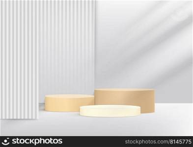 Display podium product brown podium. Abstract 3D product background grey rendering with square verticalscene. Stage for product. Vector illustration