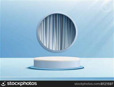 Display podium product light blue and white podium. Abstract 3D product background soft blue rendering. Stage for product. Vector illustration