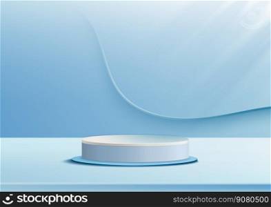 Display podium product light blue and white podium. Abstract 3D product background soft blue rendering. Stage for product. Vector illustration