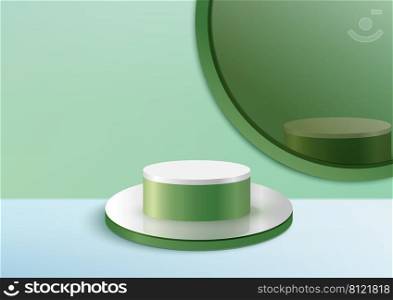 Display podium product light green and white podium. Abstract 3D product background soft green rendering. Stage for product. Vector illustration
