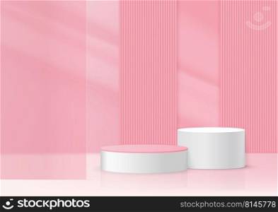 Display podium product pink podium. Abstract 3D product background pink rendering with square vertical and holizontal scene. Stage for product. Vector illustration