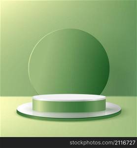 Display product podium scene. Abstact 3D product background green rendering with circle wall scene. Stage for product valentine. Vector illustration