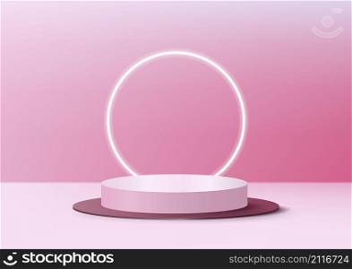 Display product podium scene. Abstact 3D product background pink rendering with circle light effect scene. Stage for product valentine. Vector illustration