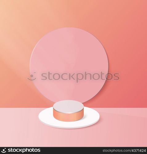 Display product podium scene. Abstact 3D product background pink rendering with circle wall scene. You can use for show cosmetic products, stage showcase. Vector illustration