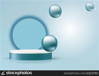 Display product podium scene. Abstract 3D product background soft blue rendering with circle wall scene. Stage for product, showcase. Vector illustration