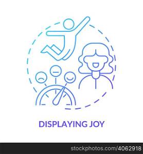 Displaying joy blue gradient concept icon. Showing pleasure. Charismatic people characteristic abstract idea thin line illustration. Isolated outline drawing. Myriad Pro-Bold font used. Displaying joy blue gradient concept icon