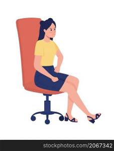 Displeased girl sitting in chair semi flat color vector character. Full body person on white. Coping with teen anger isolated modern cartoon style illustration for graphic design and animation. Displeased girl sitting in chair semi flat color vector character