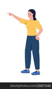 Displeased mom pointing with finger semi flat color vector character. Posing figure. Full body person on white. Motherhood isolated modern cartoon style illustration for graphic design and animation. Displeased mom pointing with finger semi flat color vector character