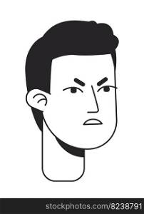 Displeased short haired man monochromatic flat vector character head. Black and white avatar icon. Editable cartoon user portrait. Hand drawn ink spot illustration for web graphic design and animation. Displeased short haired man monochromatic flat vector character head