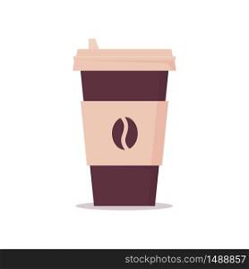 Disposable cup with a lid for coffee to go. Paper mug with coffee bean icon. Isolated vector illustration in flat style on white background. Disposable cup with a lid for coffee to go. Paper mug with coffee bean icon