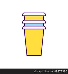Disposable cups RGB color icon. Recyclable cardboard. Disposable paper utensils. Biodegradable paper-based cups for hot beverages. Environmentally friendly materials. Isolated vector illustration. Disposable cups RGB color icon